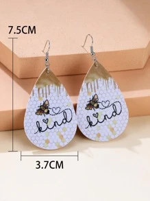 Bee & Letter Graphic Water Drop Earrings - Multicolor - View 2