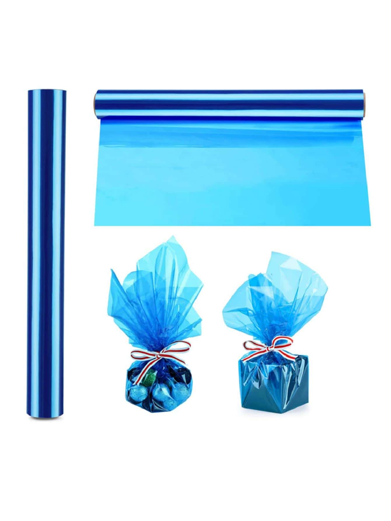 Blue Cellophane Wrap Roll, Translucent Blue Cellophane Wrapping Paper, Long Colored Cellophane Roll For Gift Basket,DIY Arts Craft Decoration And More - Royal Blue - View 1