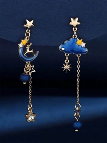Star & Moon Mismatched Drop Earrings - Multicolor - View 1