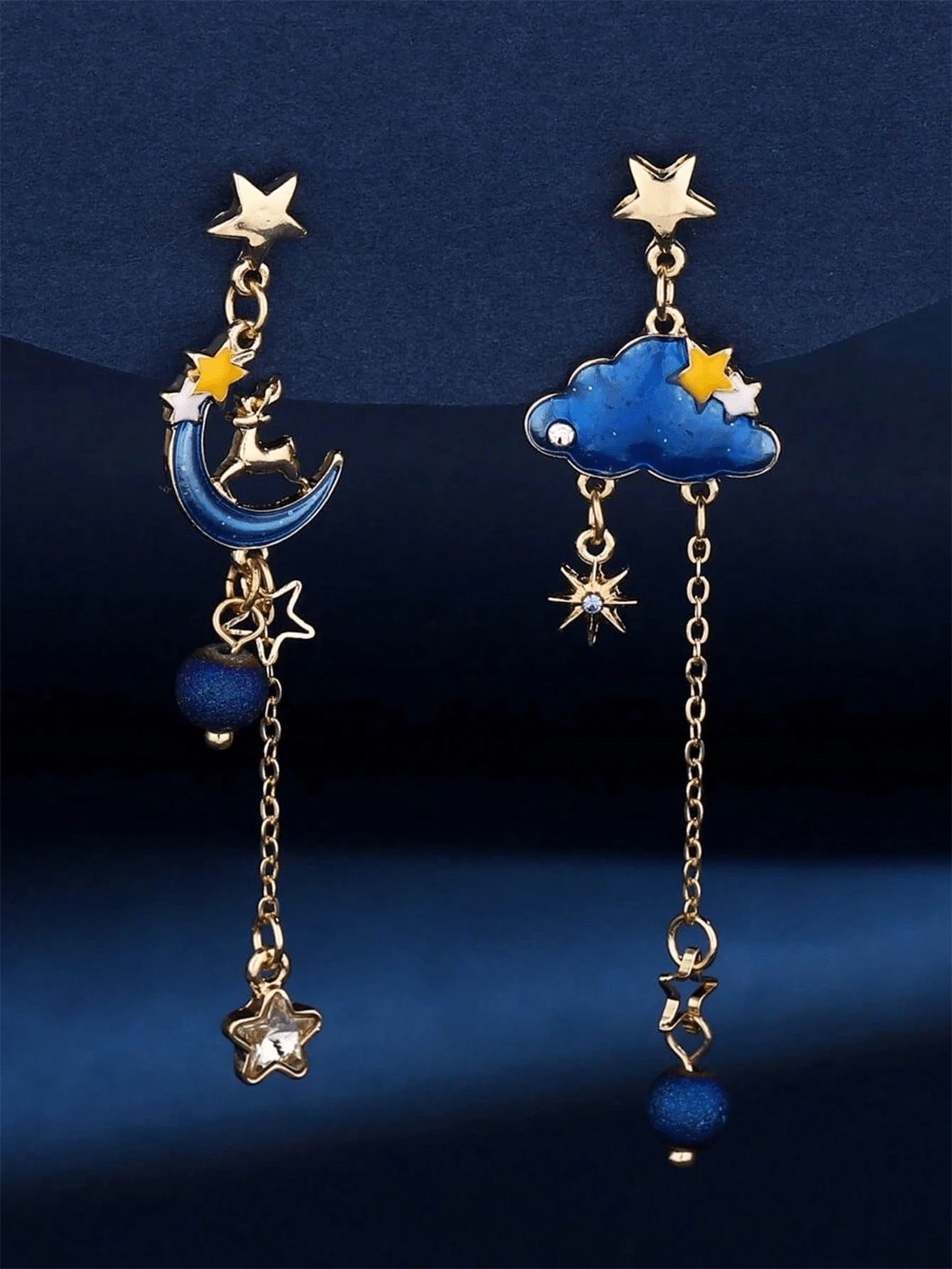 Star & Moon Mismatched Drop Earrings - Multicolor - View 1