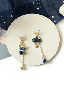 Star & Moon Mismatched Drop Earrings - Multicolor - View 3