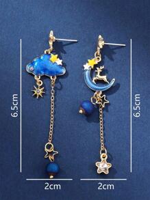 Star & Moon Mismatched Drop Earrings - Multicolor - View 4