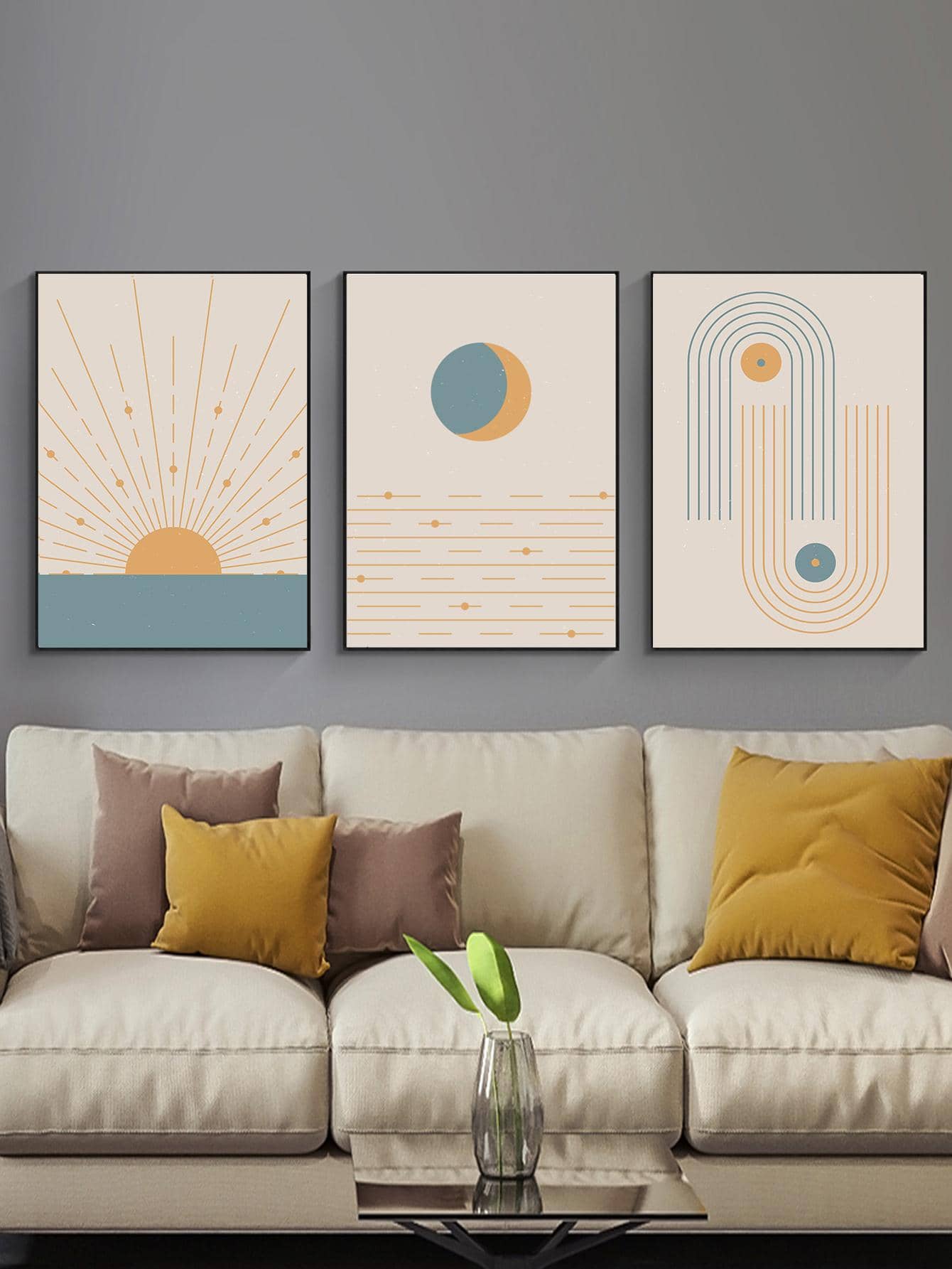 3 Cái/bộ Sợi Hóa Học Unframed Tranh, Hiện Đại Hoa Văn Hình Học Treo Tường Tranh Nghệ Thuật Cho Trang Trí Tường Nhà - Nhiều màu - Xem 1