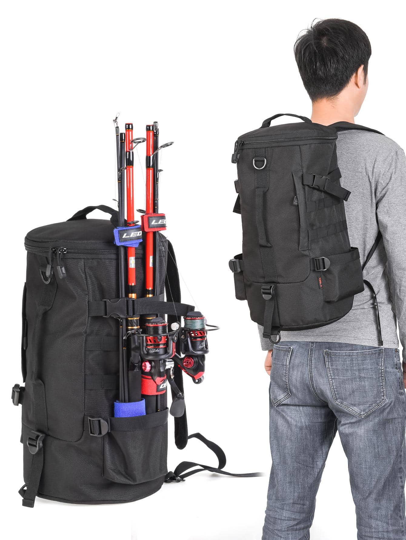 LEO Large Capacity Release Buckle Portable Fishing Bag - Black - View 1