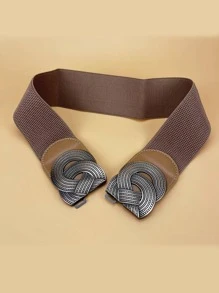 對稱扣鬆緊腰帶 - 卡其色 - 查看 3