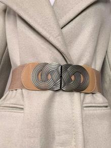 對稱扣鬆緊腰帶 - 卡其色 - 查看 7