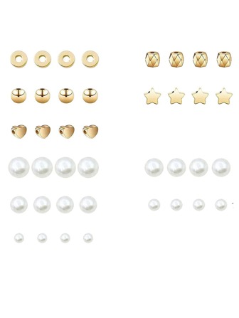 720 st Faux Pearl Pärlor och guld Silverpläterade distanspärlor för armbandstillverkning, CCB Assorted guldpärlor, stjärnpärlor, hjärtpärlor, rosetthänge, pärlor för armband örhängen halsband smyckenstillverkningssats