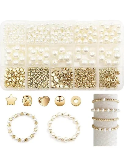 720pcs Faux Pearl Beads And Gold Silver Plated Spacer Beads For Bracelets Making, CCB Assorted Gold Beads, Star Beads, Heart Beads, Bow Pendant,Pearls For Bracelet Earring Necklace Jewelry Making Kit