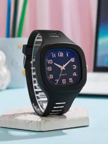 方形指針石英手錶 - 黑色 - 查看 1