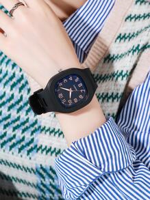 方形指針石英手錶 - 黑色 - 查看 3