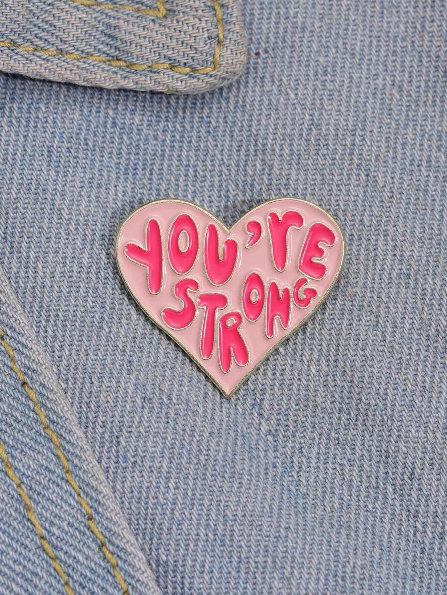 1pc Creative Geometric Letters Flower Enamel Pins Red Love Medal Cat English Short Sentences Funny Alloy Brooch Badge Jewelry Gift - Pink - View 1