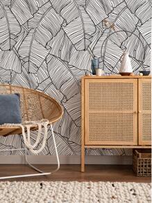 1 Rollo de papel tapiz autoadhesivo a prueba de humedad con impresión en blanco y negro de hojas de plátano estilo boceto, de grosor reforzado, para decoración del hogar, con dibujos de hojas de acuarela, removible, en 3 tamaños a elegir: 15.75X47.24/118.11/196.85 pulgadas, para renovar paneles de pared, papel tapiz, decoración primaveral para refrescar su hogar, pegatinas de decoración de ramas - Blanco y Negro - Ver 1