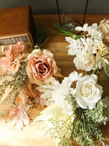 1束塑料人造花花束浪漫人造花束 - 彩色 - 查看 6