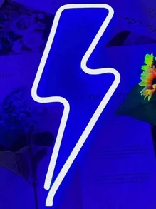 1 pieza Letrero de neón LED de plástico neón creativo rayo diseño para regalo - Azul - Ver 6