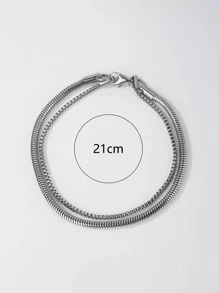 1pc Simple Hip-Hop Style Double Layered Bracelet, Circular Snake Bone Chain, Box Chain, Men's Stainless Steel Folding Jewelry - Silver - View 4