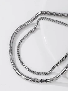 1pc Simple Hip-Hop Style Double Layered Bracelet, Circular Snake Bone Chain, Box Chain, Men's Stainless Steel Folding Jewelry - Silver - View 3