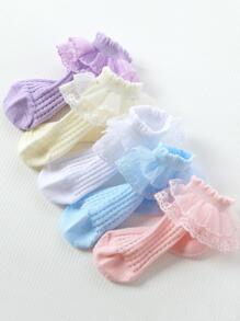 5雙女孩荷葉邊時尚短襪適用於日常生活 - 彩色 - 查看 1