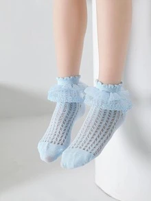 5雙女孩荷葉邊時尚短襪適用於日常生活 - 彩色 - 查看 3
