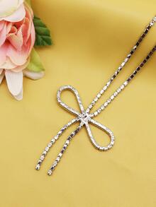水鑽蝴蝶結吊墜項鏈 - 銀色 - 查看 3