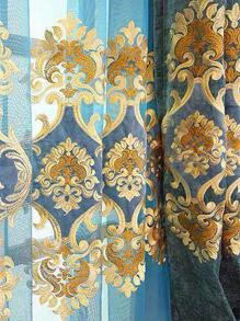 1 tấm rèm che nắng thêu họa tiết nhung dày sang trọng phong cách Châu Âu dành cho phòng khách, phòng ngủ, phòng người cao tuổi, chỉ bán rèm, không bao gồm phụ kiện rèm - Màu xanh lam - Xem 4