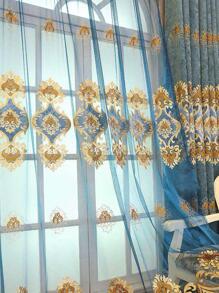 1 tấm rèm che nắng thêu họa tiết nhung dày sang trọng phong cách Châu Âu dành cho phòng khách, phòng ngủ, phòng người cao tuổi, chỉ bán rèm, không bao gồm phụ kiện rèm - Màu xanh lam - Xem 5