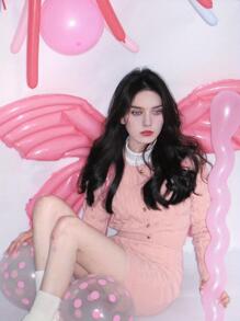 2入組素色翅膀設計照相亭道具，現代聚酯翅膀設計派對裝飾自拍道具派對用品 - 粉色 - 查看 2