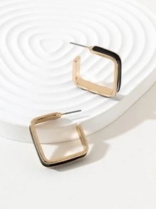 Geometric Design Cuff Hoop Earrings - Black - View 5
