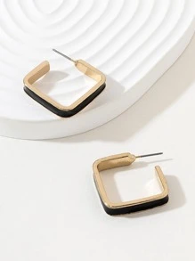 Geometric Design Cuff Hoop Earrings - Black - View 4