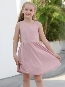Girls Solid Smock Dress - Dusty Pink - View 4