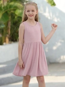 Girls Solid Smock Dress - Dusty Pink - View 1
