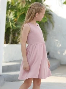 Girls Solid Smock Dress - Dusty Pink - View 3