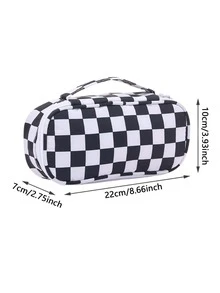 1pc Plaid Pattern Pencil Bag, Simple Multi-purpose Large Capacity Office Stationery Organizer For School Student - Black and White - View 6