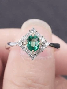1pc Elegant Silver Color Zirconia Stone Ring, Wedding Anniversary Christmas Gift, Beach Party Jewelry