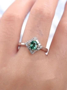 1pc Elegant Silver Color Zirconia Stone Ring, Wedding Anniversary Christmas Gift, Beach Party Jewelry