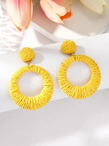 1對極簡黃色編織細節圓形耳墜適合女士適用於戶外遊玩 - 黃色 - 查看 1