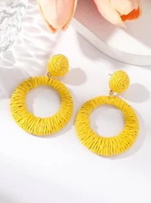 1對極簡黃色編織細節圓形耳墜適合女士適用於戶外遊玩 - 黃色 - 查看 2