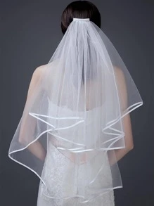 1 件女士纯色多层优雅新娘面纱，适合女士派对秋季服装 - 白色 - 查看 1