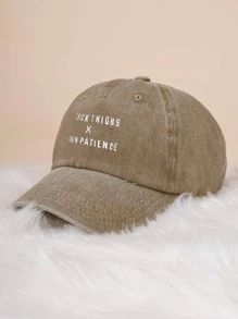 1pc Unisex Embroidered THICK THIGHSX THIN PATIENCE Washed Baseball Cap, Outdoor Adjustable Leisure Hat - Khaki - View 1