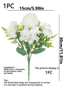 1/3束仿真丝茶玫瑰和菊花花束，假花植物，适用于新娘捧花、婚礼装饰、DIY花环、家居装饰、餐厅、卧室、花瓶填充、生日派对、新年、情人节、毕业礼物、秋季装饰 - 白色 - 查看 2