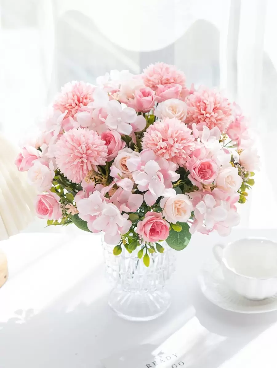 1/3 Stück Künstliche Blumen Seide Teerosen Strauß Chrysanthemen Kunststoffpflanzen Brautstrauß Valentinstag Künstliche Pflanzen Hochzeitsdekoration DIY-Kranz Material, Braut Handgelenksblumendekoration, Auto-Hochzeitsdekoration, Türbogen-Dekoration, Zuhause, Esszimmer, Schlafzimmer, Vasendekoration, Geburtstagsfeier-Dekorationsmaterial Neujahrgeschenke, Valentinstag, Abschlussgeschenk, Herbstdekoration - Pink - Übersicht 1