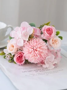 1/3 Stück Künstliche Blumen Seide Teerosen Strauß Chrysanthemen Kunststoffpflanzen Brautstrauß Valentinstag Künstliche Pflanzen Hochzeitsdekoration DIY-Kranz Material, Braut Handgelenksblumendekoration, Auto-Hochzeitsdekoration, Türbogen-Dekoration, Zuhause, Esszimmer, Schlafzimmer, Vasendekoration, Geburtstagsfeier-Dekorationsmaterial Neujahrgeschenke, Valentinstag, Abschlussgeschenk, Herbstdekoration - Pink - Übersicht 4