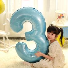 1pc 90cm/35.4 In Large Size Light Purple, 32" Pink, Blue And White Aluminum Foil Number Balloons, Birthday Party Decor US Themed Number Balloons For Birthday Party Decoration - Baby Blue - View 3