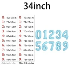 1pc 90cm/35.4 In Large Size Light Purple, 32" Pink, Blue And White Aluminum Foil Number Balloons, Birthday Party Decor US Themed Number Balloons For Birthday Party Decoration - Baby Blue - View 4