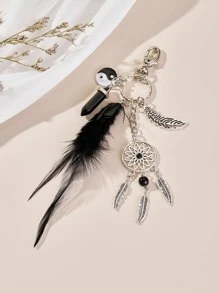 1入組女士羽毛圖案和捕夢網吊墜時尚鑰匙扣適用於禮品 - 彩色 - 查看 2