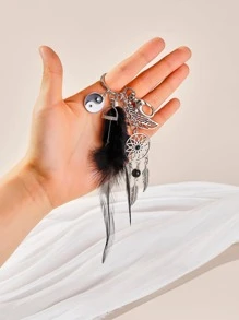 1入組女士羽毛圖案和捕夢網吊墜時尚鑰匙扣適用於禮品 - 彩色 - 查看 3