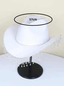 1入組女式水鑽流蘇牛仔軟呢帽，適合派對 - 白色 - 查看 10