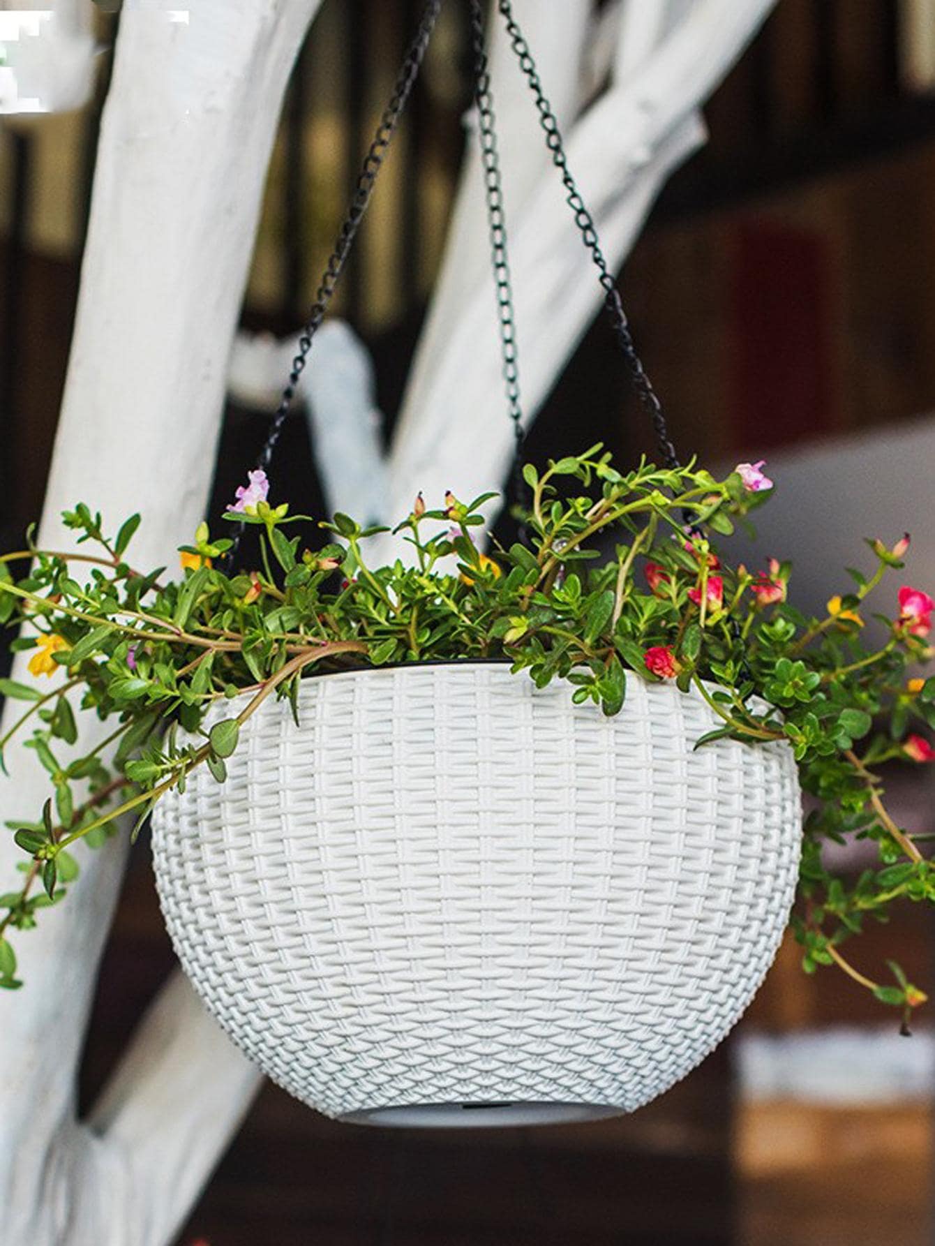 1入組塑膠植物日常白色藤懸掛式花籃適用於花園