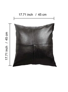 無填充物素色靠墊套，現代素色PU裝飾抱枕套適用於客廳和臥室 - 黑色 - 查看 2