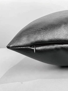 無填充物素色靠墊套，現代素色PU裝飾抱枕套適用於客廳和臥室 - 黑色 - 查看 5