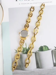 1 chiếc đồng hồ đeo tay thạch anh hình tròn trang trí kim cương giả & 1 chiếc vòng tay - trắng - Xem 9